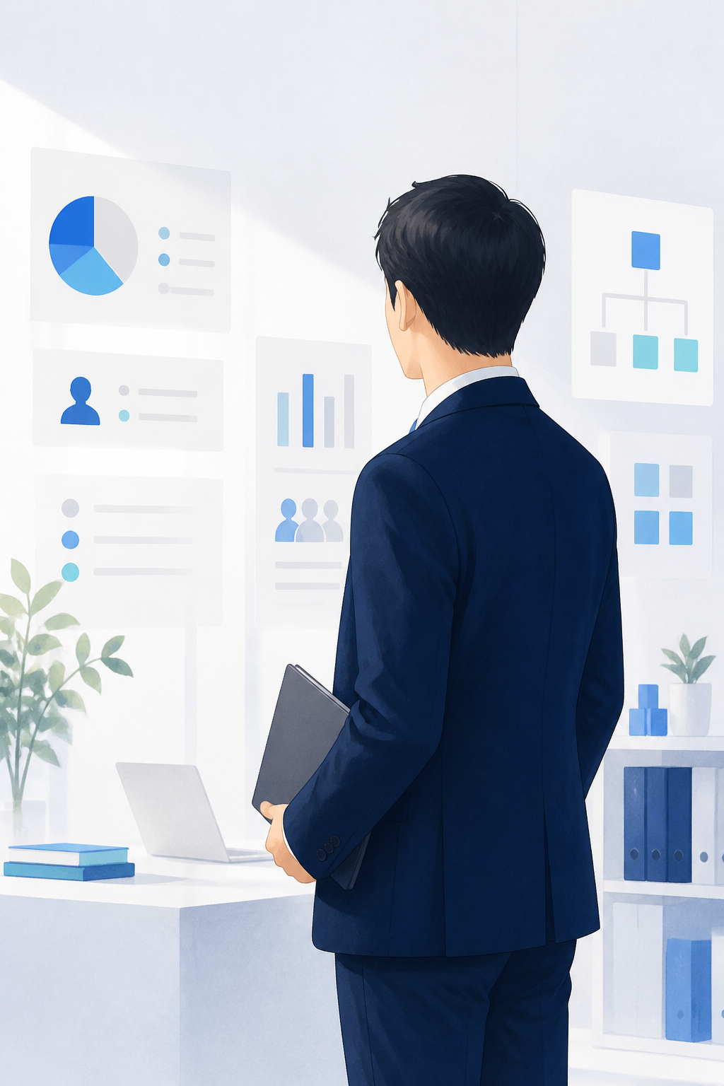 営業DXと情報資産化を表現した代表者イラスト